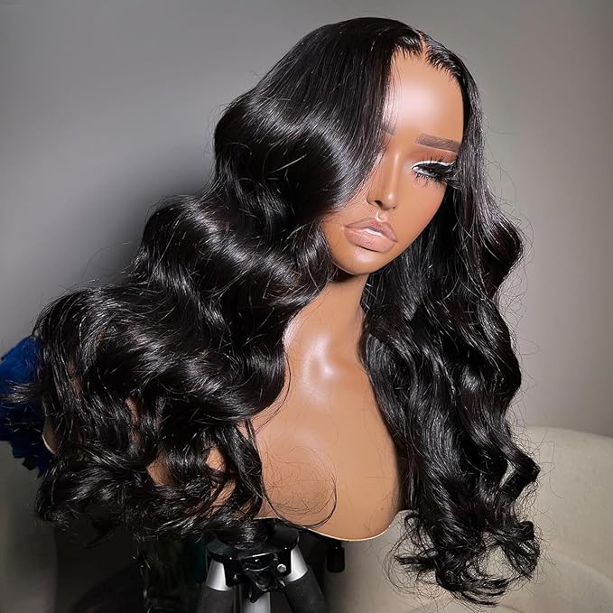 28inch 13x5 HD Body Wave Lace Front Wigs Human Hair Pre Plucked HD Transparent Frontal Wigs Human hair for Women 180% Density Brazilian Virgin Wigs Bleached Knots with Baby Hair