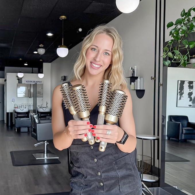 Sndyi Small Round Brush for Blow Out, Nano Thermal Ceramic Ionic Round Hair Brush with Boar Bristles, Boost Shine & Volume, For Short Hair with Quick Blow Drying & Salon Styling - 2.3'', Barrel 1.3''