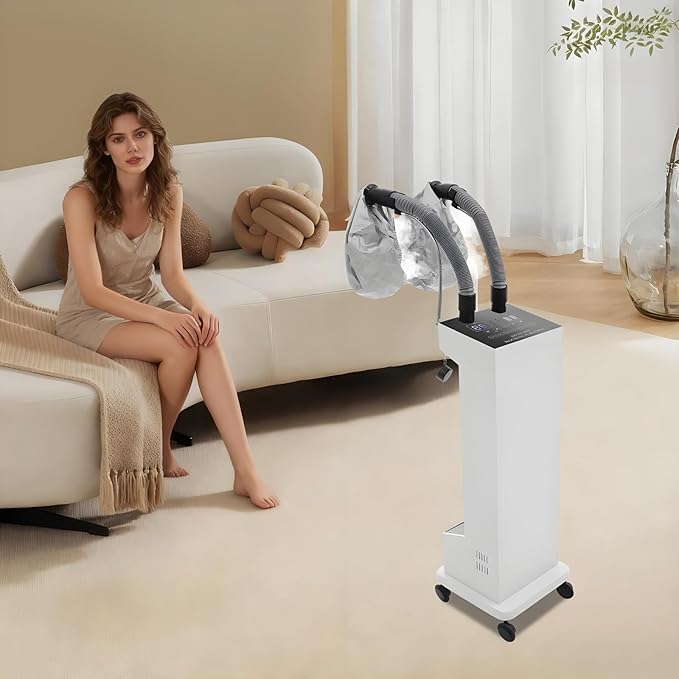 Professional Hair Steamer, 110V 650W Vertical Hair Care Machine Micro Mist Hair Color Processor with Rolling Wheels, Salon Spa Equipment for Home, Barber Shop (White)