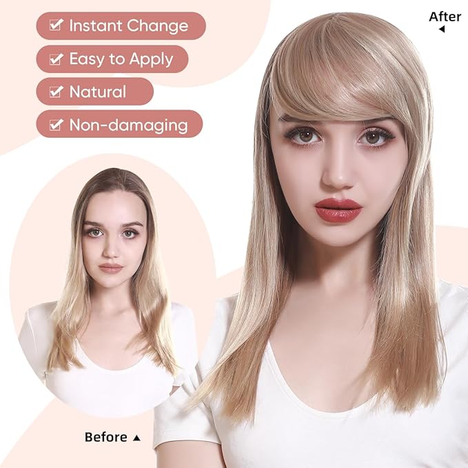 SARLA Side Bangs Dark Brown Clip in Synthetic Hair Pieces Straight Fake Bangs Extensions for Women