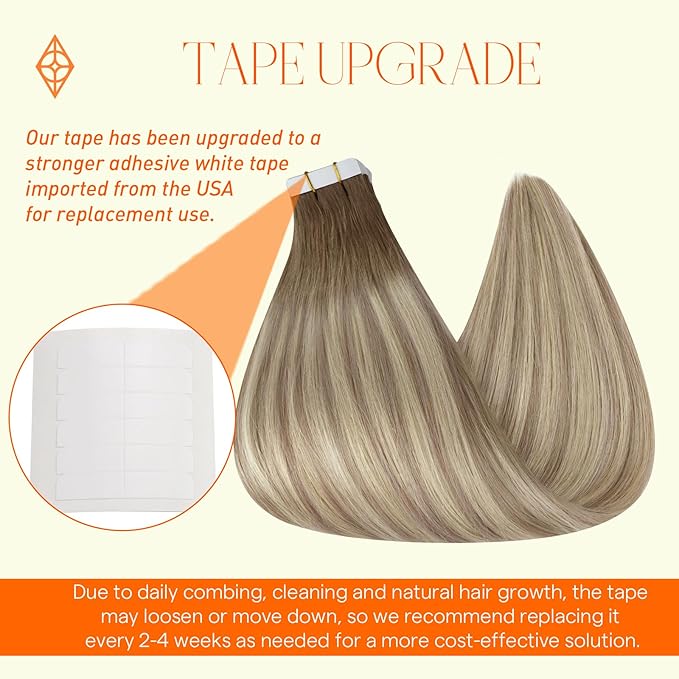 Full Shine 20 Inch Tape in Extensions Invisible Tape in Hair Extensions Human Hair Color 8 Ash Brown Fading To 60 Platinum Blonde and 18 Ash Blonde Hair Extensions Tape in 20 Pcs 50G for Women