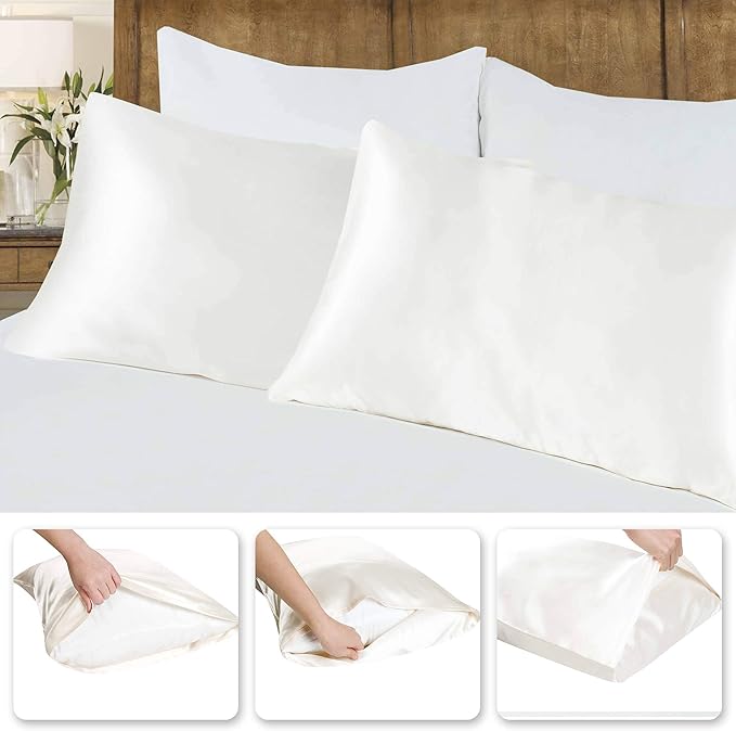 Tyfitb Satin Pillowcase for Hair and Skin, Beige Pillowcases Set of 2, Cooling Pillow Cases Queen Size(20×30 Inches), Soft Luxury Satin Pillowcase with Envelope Closure