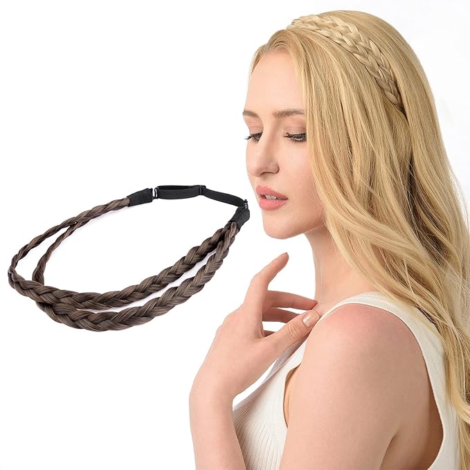 DIGUAN Double Three Strand Synthetic Hair Braided Headband Hairpiece Extension Women Girl Beauty accessory (Copper Brown)