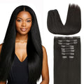 Lashey Clip in Hair Extensions, Straight 9pcs 150g Natural Black, 24 Inch Real Human Hair Thick Hair Extensions Clip ins for Black Women