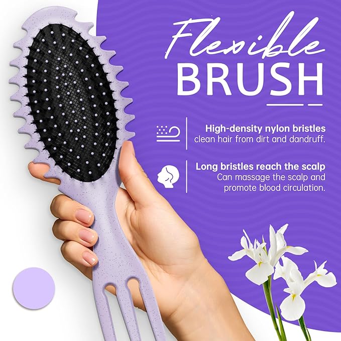 Curly Hair Brush Set,Curl Defining Brush for Curly Hair,Trident Handle Design,Detangling & Shaping & Defining Curls for Women and Girls,Wet or Dry Hair(Purple)