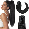 Hairro Claw Clip In Ponytails Extensions Jaw On Real Hair Ponytail Long Jaw/Claw Pony Tail With Clips Hairpieces For Women 20 Inch 120g #01 Dark Black