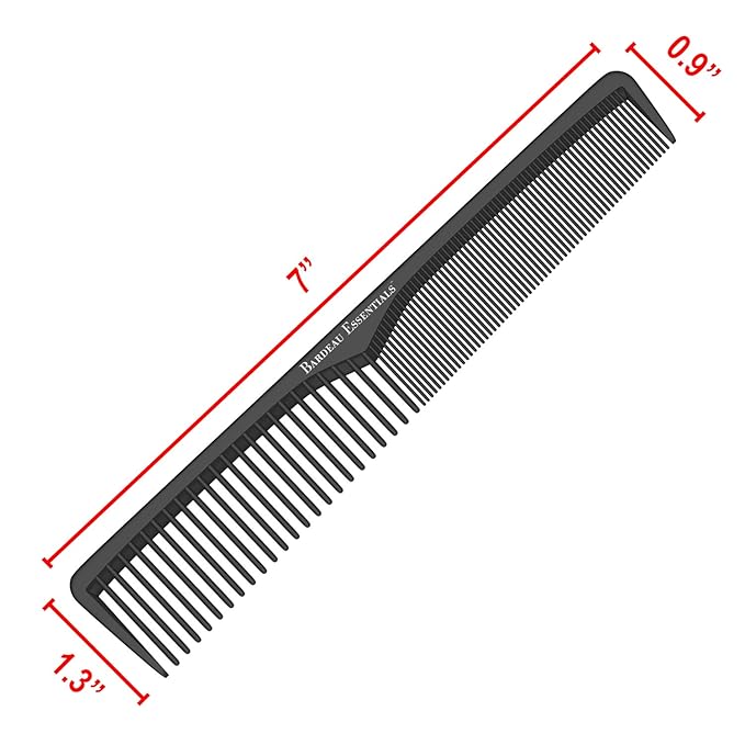 Styling Comb (2 Pack) | Professional 7 Inch Black Carbon Fiber Anti Static Chemical And Heat Resistant Comb For All Hair Types | Fine and Wide Tooth | For Men and Women | By Bardeau Essentials