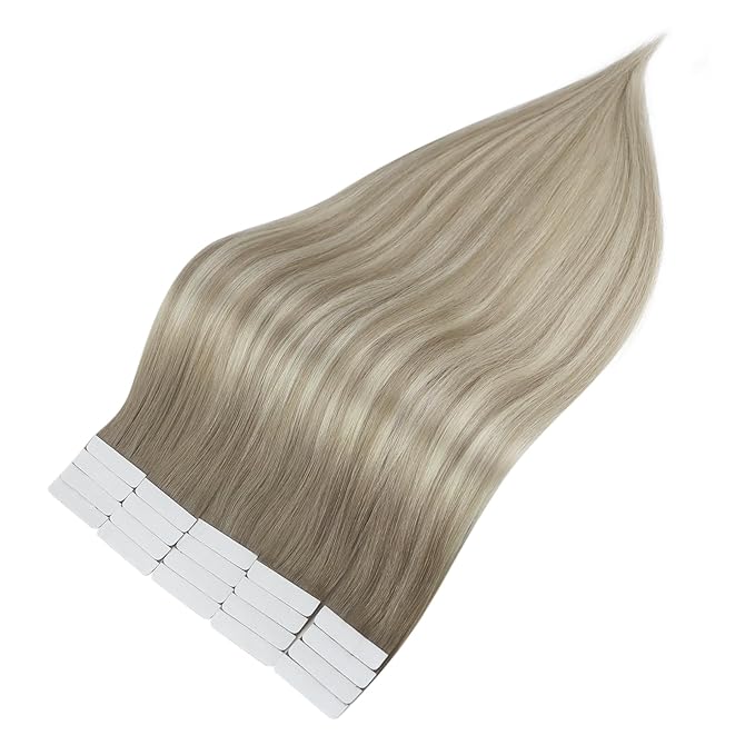 Full Shine Balayage Tape in Extensions Color 19/8/60 Grey and Blonde Seamless Tape in Hair Extensions Human Hair 16Inch Straight Natural Remy Human Hair Extensions 50G 20Pcs Double Sided