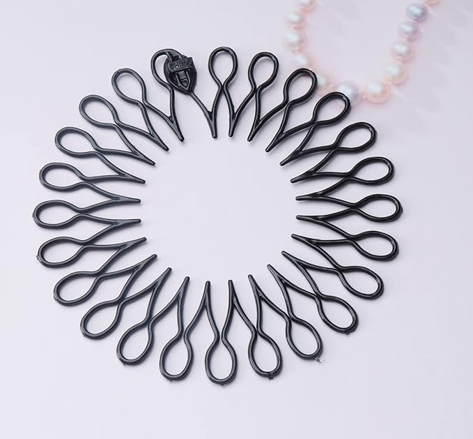 Sowaka 4 Pcs Circular Stretch Comb Plastic Black Brown Circle Spring Headband Flexible Hair Wrap Holder for Women and Girls, Outgoing Sports Accessories (8 shape - black and brown)