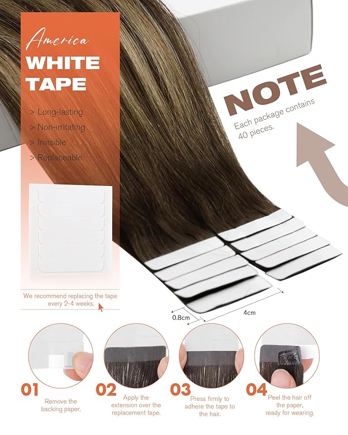 Sunny Hair Tape in Extensions for Women Real Hair 24 inch 100g Tape in Hair Extensions Human Hair Dark Brown Balayage Caramel Blonde Hair Extensions Tape in 40Pcs