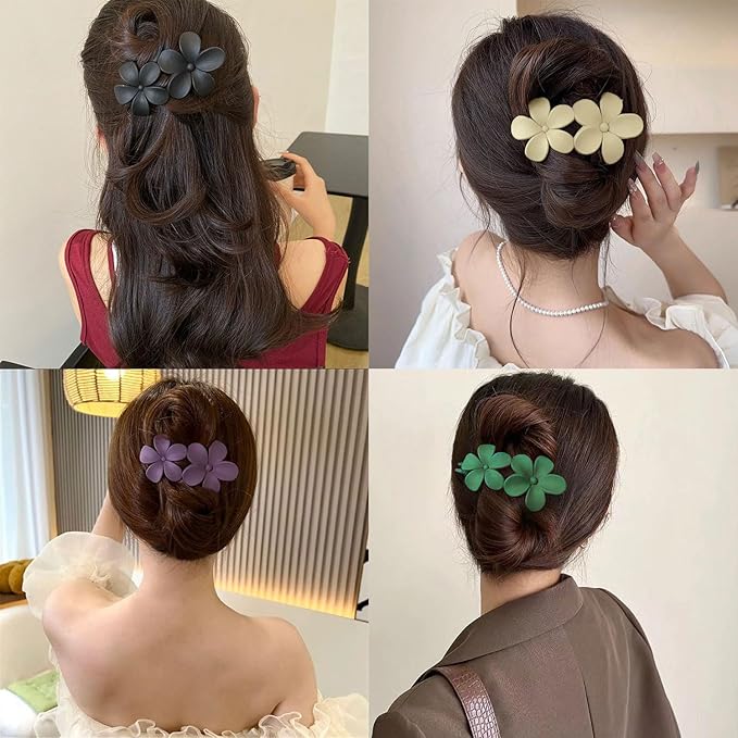 5Pcs Flower Flat Hair Clips for Women Matte Flat Hair Claw French Alligator Clips Non-Slip Cute Duck Billed Flat Claw Clips for Thick Hair for Girls, white,green,black,purple,blue