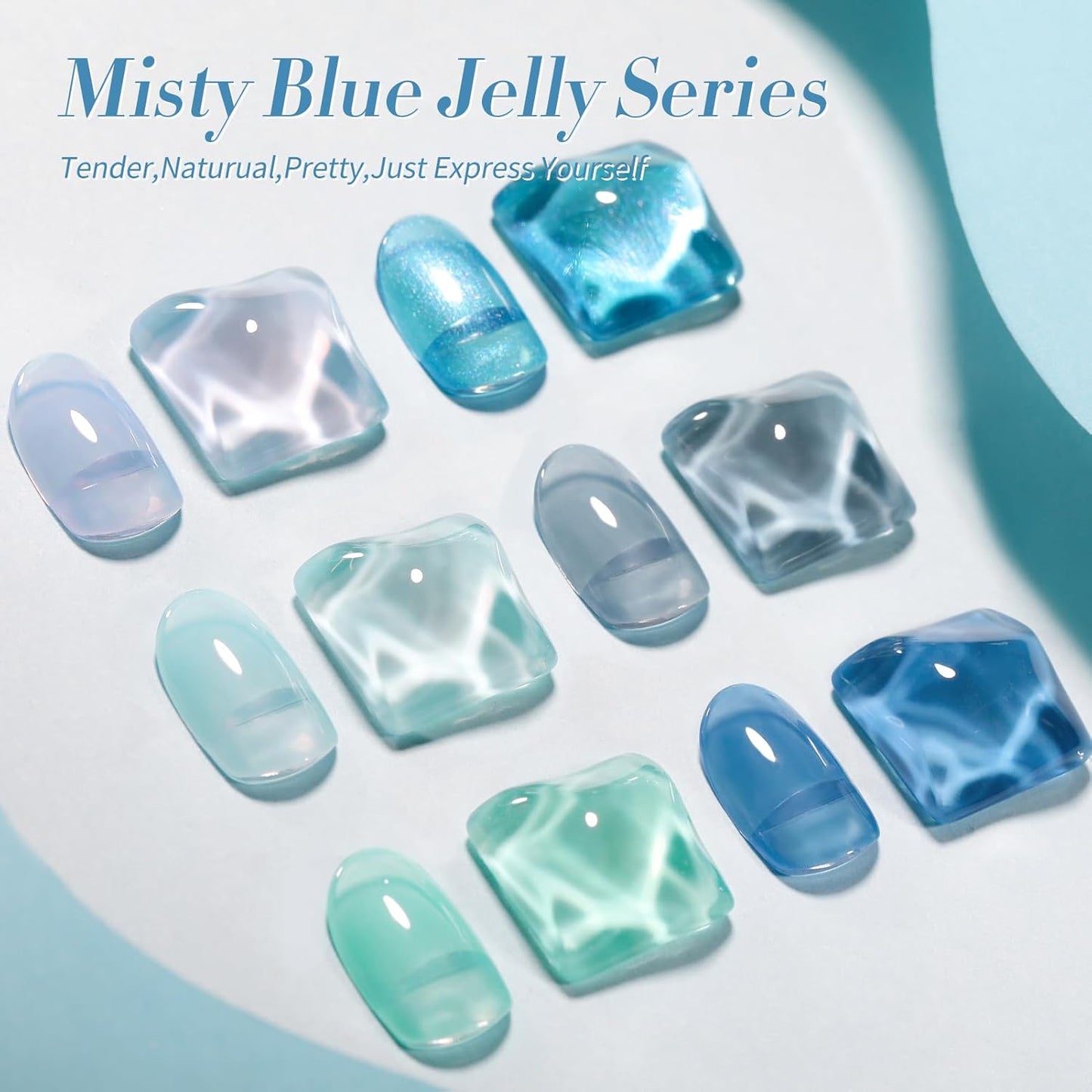 Born Pretty Jelly Blue Gel Nail Polish Set Sheer Transparent Blue Gel Polish Nail Art Manicure DIY at Home 6PCS