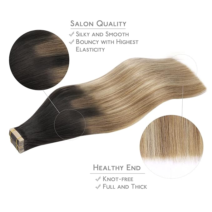 WENNALIFE Tape in Hair Extensions Human Hair, 20pcs 24 inch 50g Dark Brown to Chestnut Brown and Dirty Blonde Remy Tape Hair Extensions Real Human Hair Tape Extensions Coloured Hair Extensions