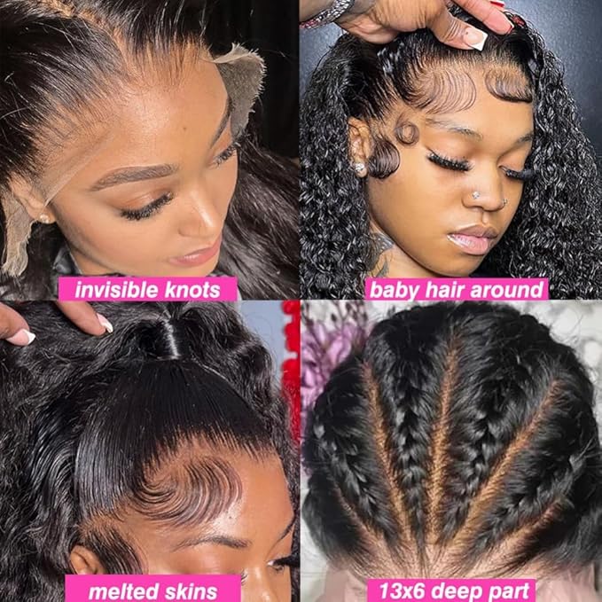 24 Inch Water Wave 13x6 HD Lace Front Wigs Human Hair Pre Plucked 200 Density Deep Part Curly Wig for Women Water Wave Frontal Wigs Human Hair