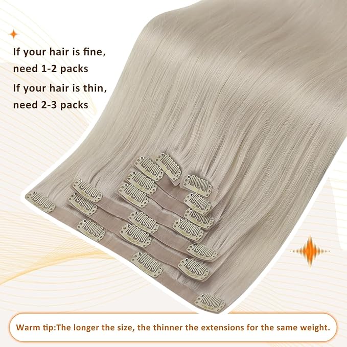 Full Shine Blonde Clip in Hair Extensions Ice Blonde Seamless Hair Extensions Clip in Invisible Hair Extension for Women Straight with PU Weft 20 Inch 8PCS 120G