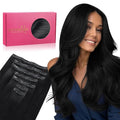 WENNALIFE Seamless Clip In Hair Extensions, 14 Inch 130g 7pcs Jet Black Hair Extensions Clip in Human Hair Invisible PU Skin Weft Natural Remy Human