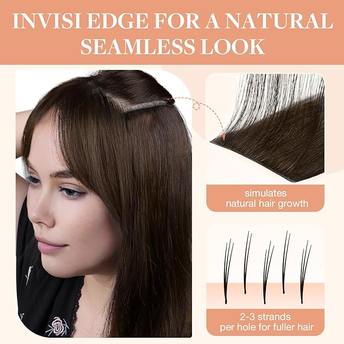 GOO GOO Invisi Edge Tape in Hair Extensions Human Hair, 4A Chocolate Brown, 6pcs 10inch 15g, Virgin Remy Hair, Seamless Injected Tape, Natural Look