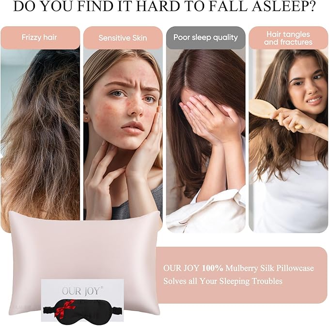 100% Mulberry Silk Pillowcase 22 Momme (SGS Certified) with Free Silk Eye Mask - Luxury Gift-Ready Folded Packaging, Cooling Pillow Cover for Hair & Skin Care (Pink, Standard (1 Pack))