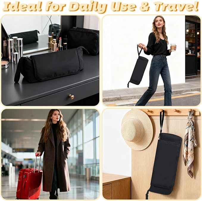 Hot Hair Tools Travel Bag with Removable Heat Resistant Mat 2 in 1 Portable Hair Tool Organizer Bags for Hair Straighteners Curling Irons Hot Air Brushes Hair Dryer Women Travel Essentials (Black)