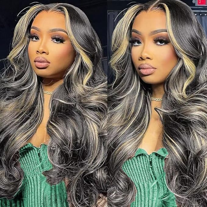 13x6 Balayage Highlight Lace Front Wig Human Hair 13x6 HD Lace Front Wigs Human Hair Pre Plucked Ombre Body Wave Wig 200% Density FB/27 Colored Frontal Wigs Glueless Wigs for Women 26 Inch