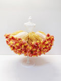 《Lessay》 Handmade Mohair Hair Tie, Delicate Crochet Mixed Yarn Scrunchie, Red/Orange and Yellow Floral Design,Inspired by sunflowers.Holiday Gift Hair Accessory for woman.
