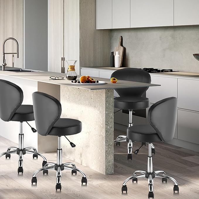 Set of 2 PVC Faux Leather Rolling Swivel Salon Stool Chair with Wheel Back Lumbar Support Seat Height 22 in Diameter 15 Inch Adjustable Hydraulic Chair for Beauty Barber Manicure Lash 2 Pack
