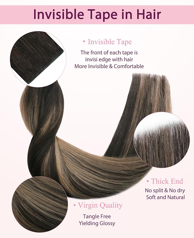 Pinkpearl Invisible Tape in Hair Extensions Human Hair, 20pcs 14inch 40g #2/6/2 Balayage Dark Brown to Chestnut Brown Injection Tape in Extensions Real Remy Human Hair Injected