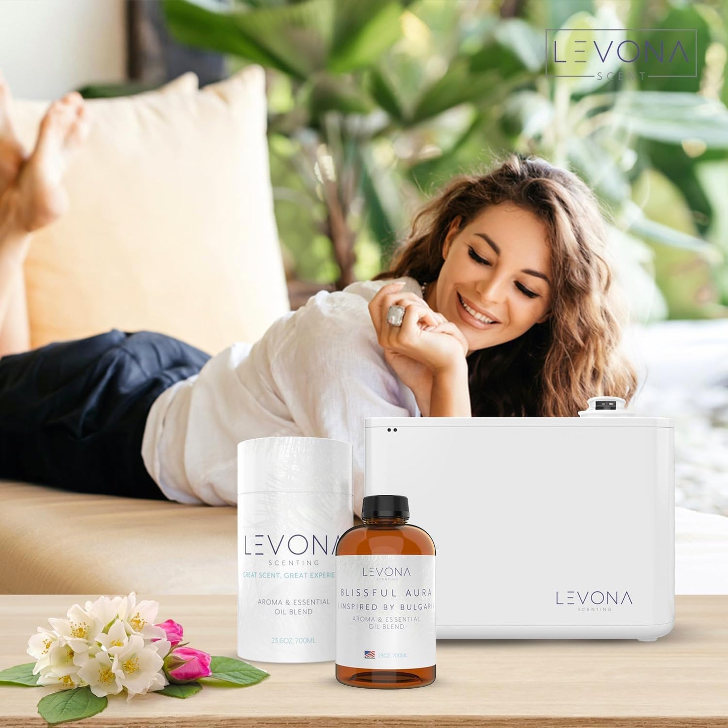 Levona Scent Essential Oils for Diffuser: Blissful Aura Diffuser Oil with Notes of Amber, Musk & Jasmine - Home Luxury Scents for Hotel - Fragrance Oil - 700 Ml Essential Oil
