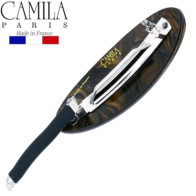 Camila Paris CP3884 French Hair Barrette Clip Handmade Oval Brown, Strong Hold Grip Hair Clips for Women, No Slip Rubberized Metal Closure, Durable Styling Girls Hair Accessories, Made in France