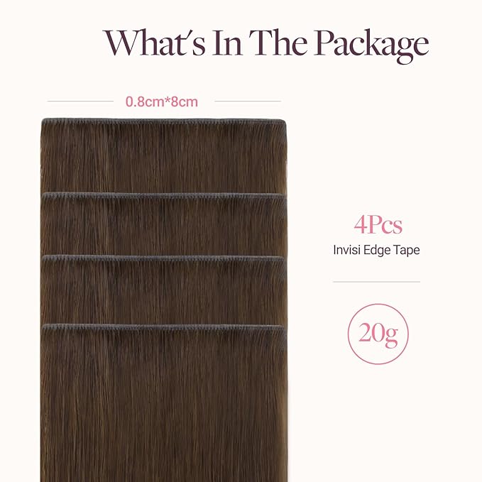 GOO GOO Invisi Edge Wide Tape in Hair Extensions,4A Chocolate Brown,4pcs 18inch 20g, Remy Human Hair,Seamless Injected Tape, Natural Look