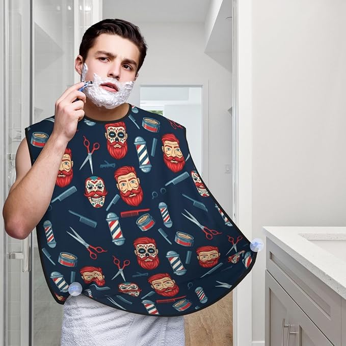 Waterproof Grooming Apron, Non-Stick Beard Bib with Suction Cups, for Vintage Barber Shop Tools