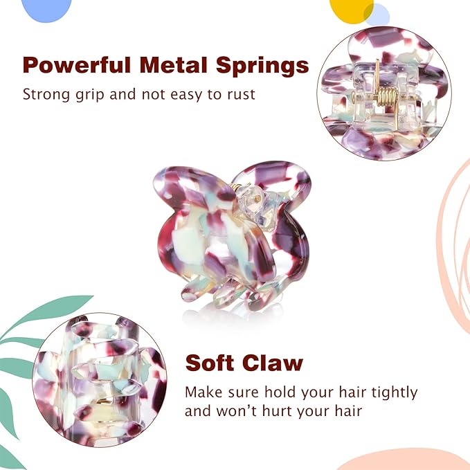 Cobahom 6Pcs 1.06 Inch Small Hair Clips Mini Hair Claws Tortoise Shell Jaw Clips Floral Hair Clips Acrylic Hair Jaw Clips Clamps for Women Girls, Spring Colors