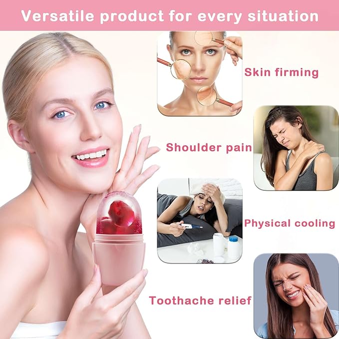 XHJRI Ice Face Roller Massager,Ice Cube Roller for Face, Eyes and Neck Naturally Conditioning and Skin Care,De-Puff Eye Bags,Reduce Migraine Pain,Reusable Massage Silicone Ice Mold (New Pink White)