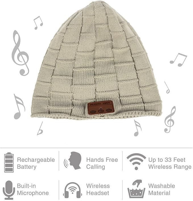 Wireless Hat Music Beanie Headphones for Men Women Winter Warm Beanie Cap Wireless Music Headphone Sports Headset with Mic Handsfree Boys Girls Indoor Outdoor Earphone Earpieces