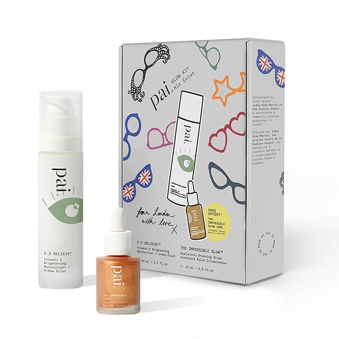 Pai Skincare London | GLOW KIT - FROM LONDON WITH LOVE Beauty Gift Set. Vitamin C Moisturizer + Glow Drops Duo, Suitable for Sensitive Skin + All Skin Types. Made In London.