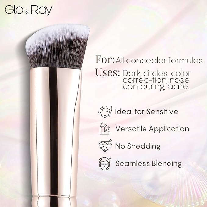 GLO&RAY Angled Concealer Brush with Cap – Flat Top Synthetic Makeup Brush for Under Eye, Spot Coverage, Travel Size Concealer Blending Tool for Liquid & Cream Application (Pink)