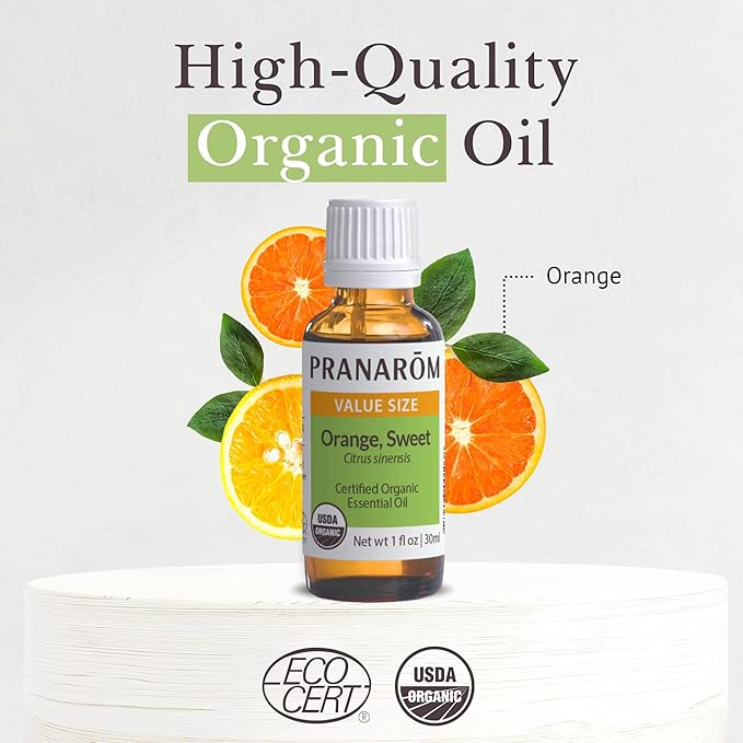 Pranarom USDA Certified Organic Sweet Orange Essential Oil (30ml), 100% Pure Undiluted Therapeutic Grade from Mexico for Aromatherapy, Diffuser, Citrus Scent, Soothing, DIY Cleaning