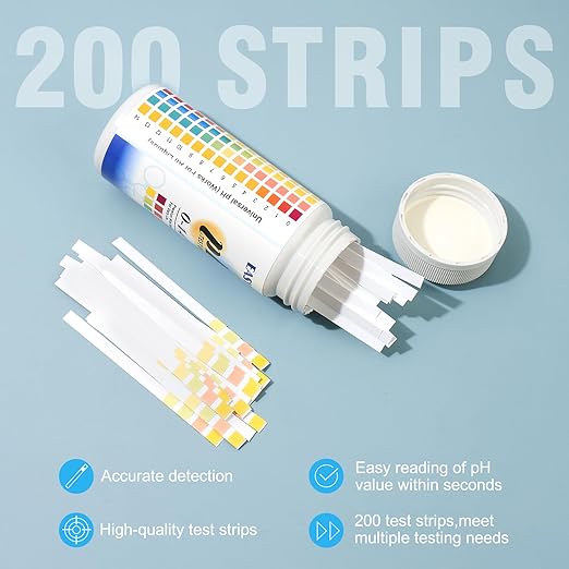 200pcs pH Test Strips (0-14) - Highly Accurate Litmus Paper for Testing Urine, Saliva, Drinking Water, Aquariums, Pools, Labs, Food, and Soap Making