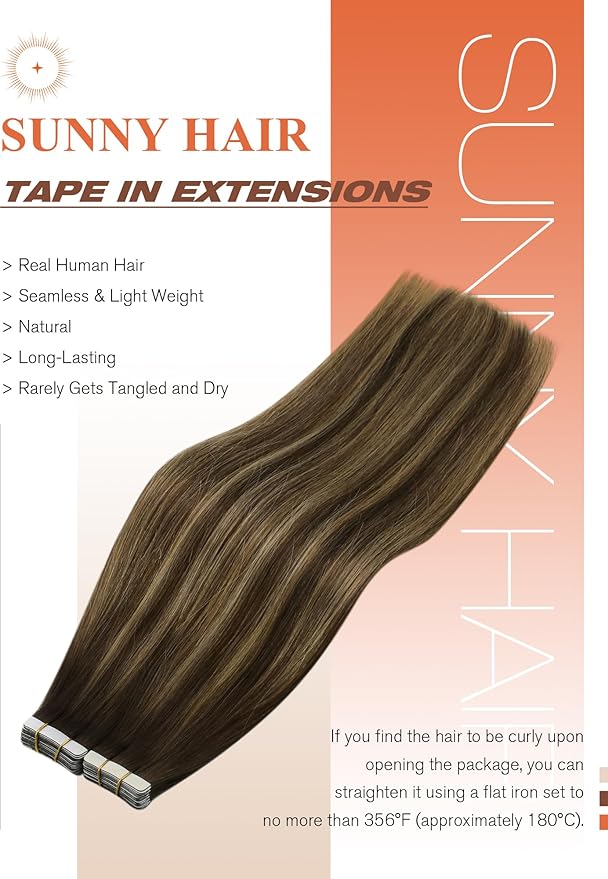 Sunny Hair Tape in Extensions for Women Real Hair 20 inch 100g Tape in Hair Extensions Human Hair Dark Brown Balayage Caramel Blonde Hair Extensions Tape in 40Pcs