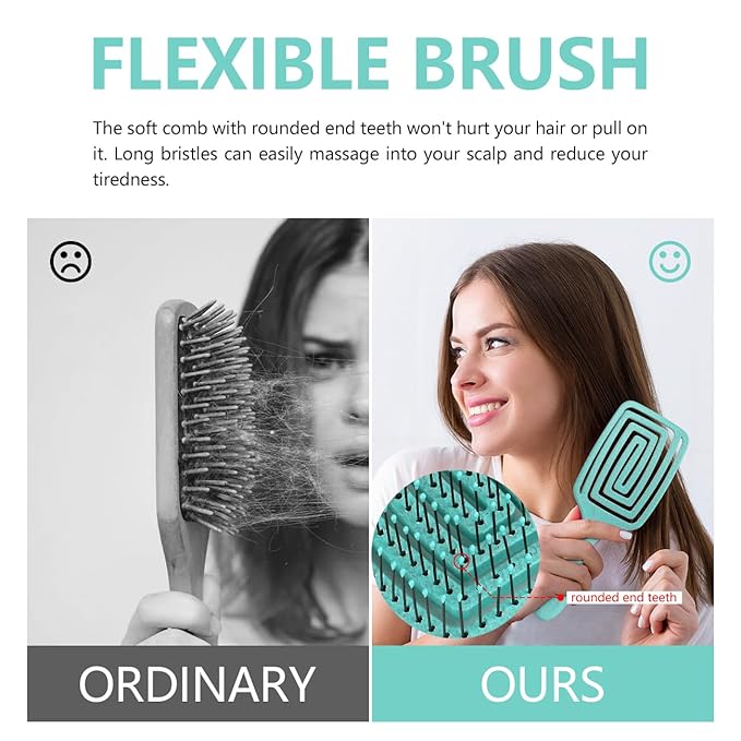 Detangling Brush, Dry and Wet Vented Detangler Hair Brush for Women and Men, Professional Paddle Curved Styling Hairbrush for Straight/Curly/Thick/Long/Wavy/Damaged Hair, Green