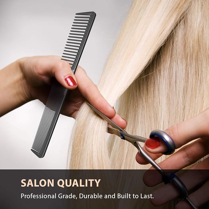 Styling Comb (2 Pack) | Professional 7 Inch Black Carbon Fiber Anti Static Chemical And Heat Resistant Comb For All Hair Types | Fine and Wide Tooth | For Men and Women | By Bardeau Essentials