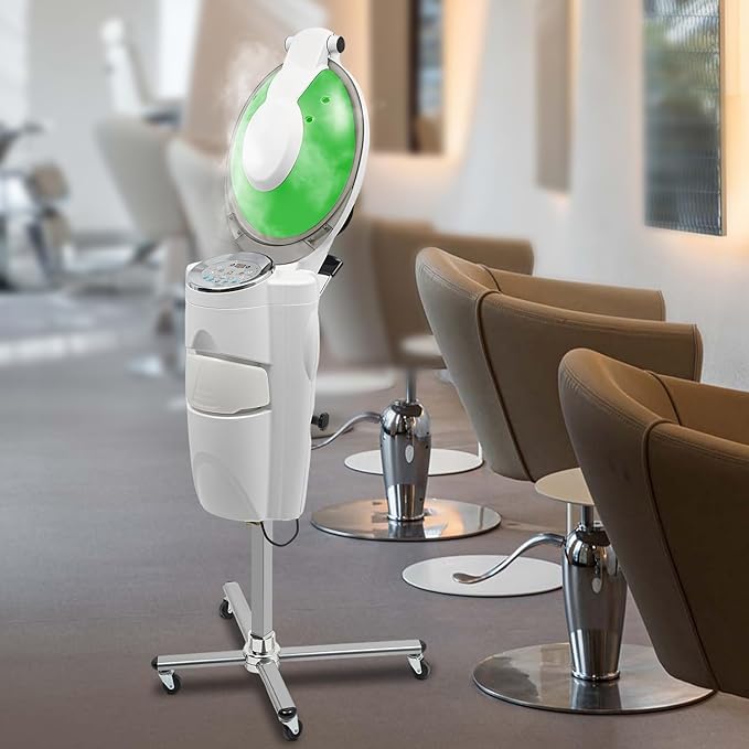 Hair Steamer Professional Hair Salon Steamer with 12 Color Light & Ozone,40-70℃/104-158℉,Hair Steamer with Temperature and Time Adjustment (White)
