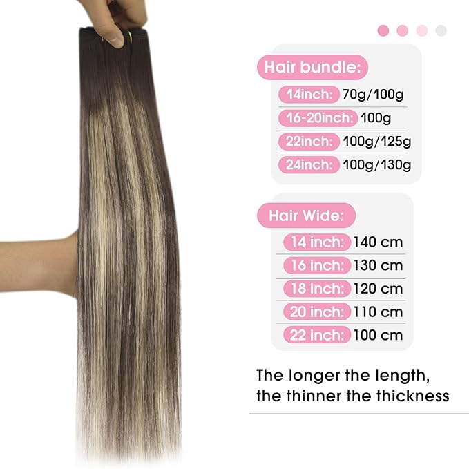 YoungSee Sew in Hair Extensions Real Human Hair Balayage Weft Hair Extensions Human Hair Chocolate Brown with Ash Blonde Balayage Sew in Extensions Long Straight Hair 24Inch 100G