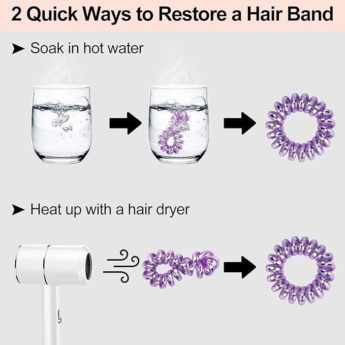 JessLab Spiral Hair Ties, 20 Pcs Traceless Phone Cord Hair Ties No Crease Spiral Bracelet Plastic Coil Ponytail Holders No-Damage Headband Hair Accessory for Girls Women Ladies Gift (Lustrous)