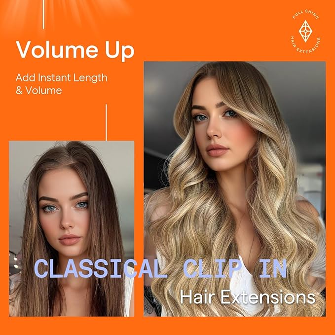 Full Shine Hair Extensions Clip ins Brown Ombre 22 Inch Clip in Human Hair Extensions Dark Brown to Blonde Clip in Extensions Real Human Hair Long Straight Hair 7 Pcs 120 G