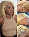 Alididi 613 Blonde Bob Wig Human Hair Straight 13x6 Transparent Lace Front Wigs Human Hair Pre Plucked Glueless Short Bob Wig human hair 180% Density 613 bob wigs for black women 14 Inch
