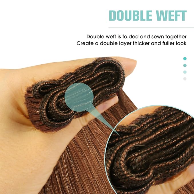 YoungSee Sew in Hair Extensions Real Human Hair Copper Weft Hair Extensions Copper Colorful Human Hair Extensions Sew in for Women 100G 16Inch