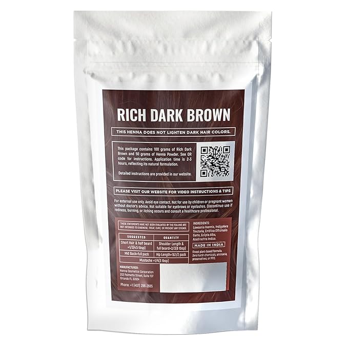 Natural Henna Hair Color Dye, 100% Pure Henna Powder for Hair Growth Organic (Dark Brown, 100 Gr + Free 50 Gr.)