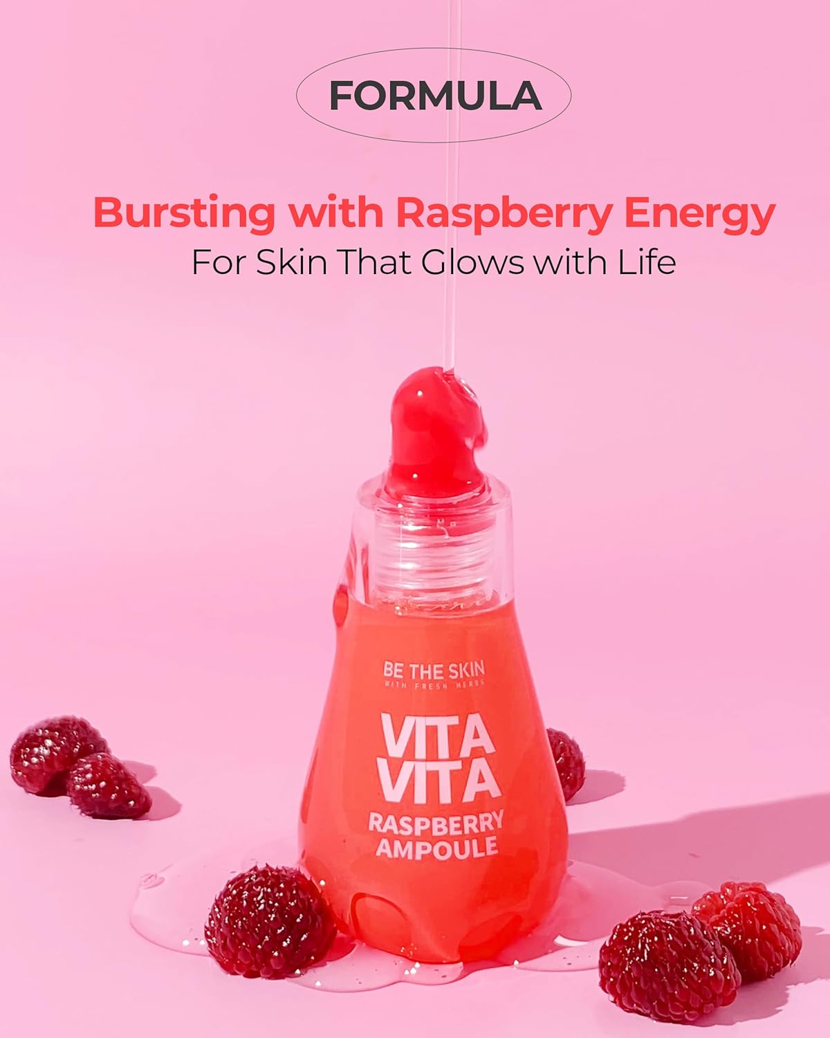 Vitavita Raspberry Ampoule - Radiance Boosting Face Serum for Even Skin Tone and Enhanced Elasticity with Niacinamide, Vitamin C, 11 Peptides, 1.01 fl.oz.