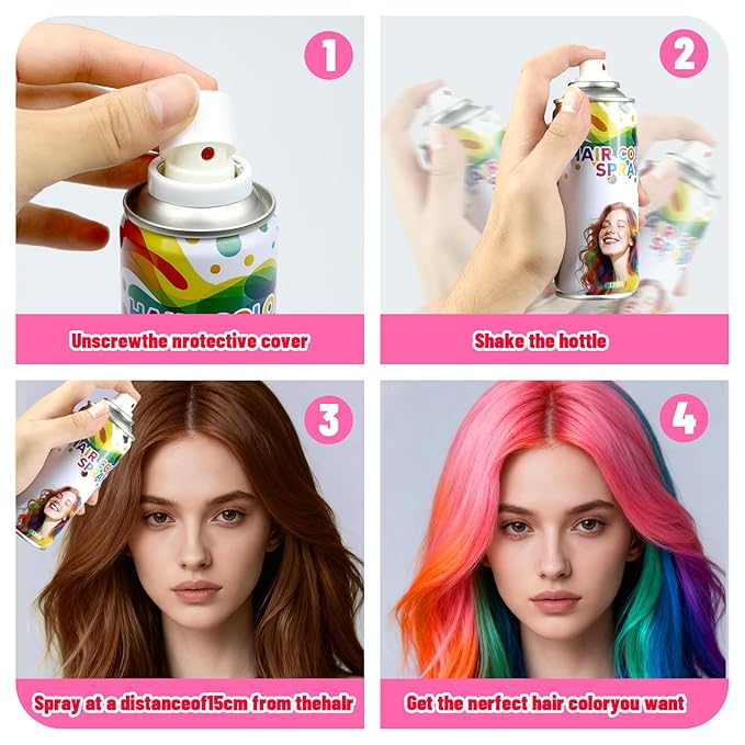 Pink Temporary Hair Color Spray - Washable & Natural One-Time Use Hair Wax for Women & Kids & Adults - Strong Hold for Halloween, Cosplay, Party, Washes Out Easily
